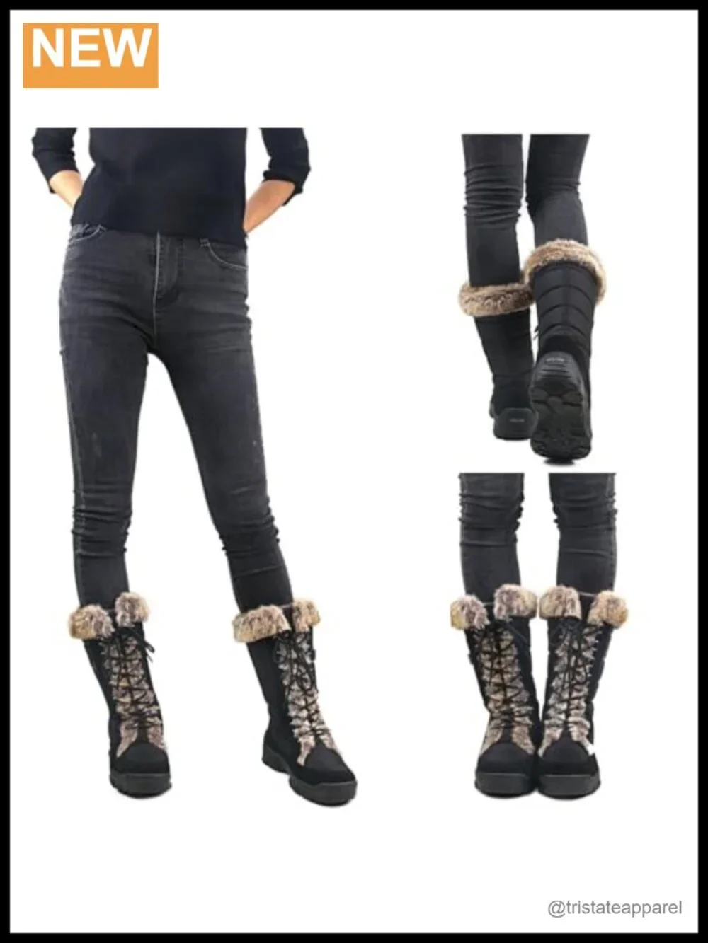 Women's Waterproof Fur Cuff Mid-Calf Lace Up Snow Boots